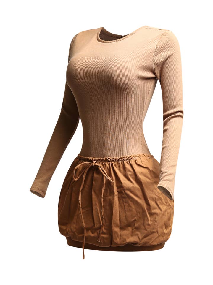 K Too - Wholesale Dress – Maternity - PLUS SIZED Ribbed long sleeve bubble skirt dress7