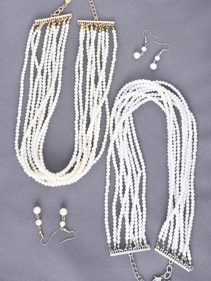 9 Line Pearl Multi Strand Collar Necklace Set for wholesale by SP Sophia Collection