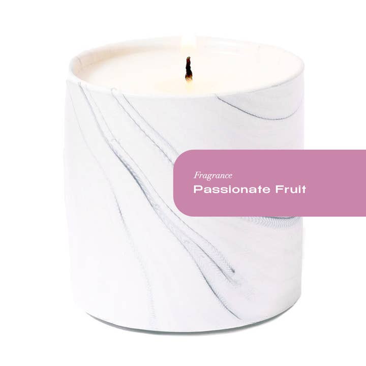 Bougie Marbre Blanc Fruit de la Passion 170g pour la vente par Plant Based Candles