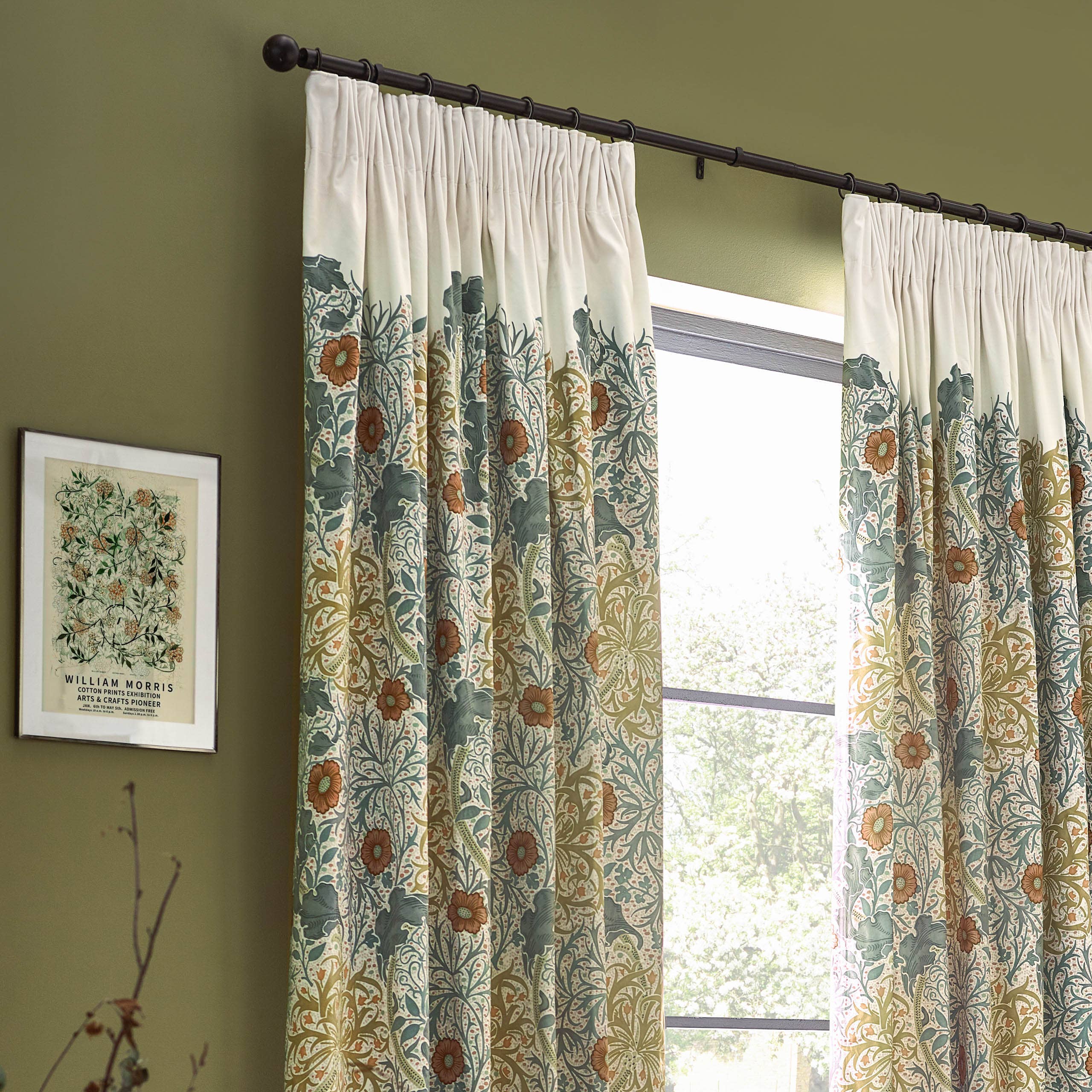 Stone Sunflower Seaweed Printed Velvet Pencil Pleat Curtains Stone/Sunflower for wholesale on Faire2