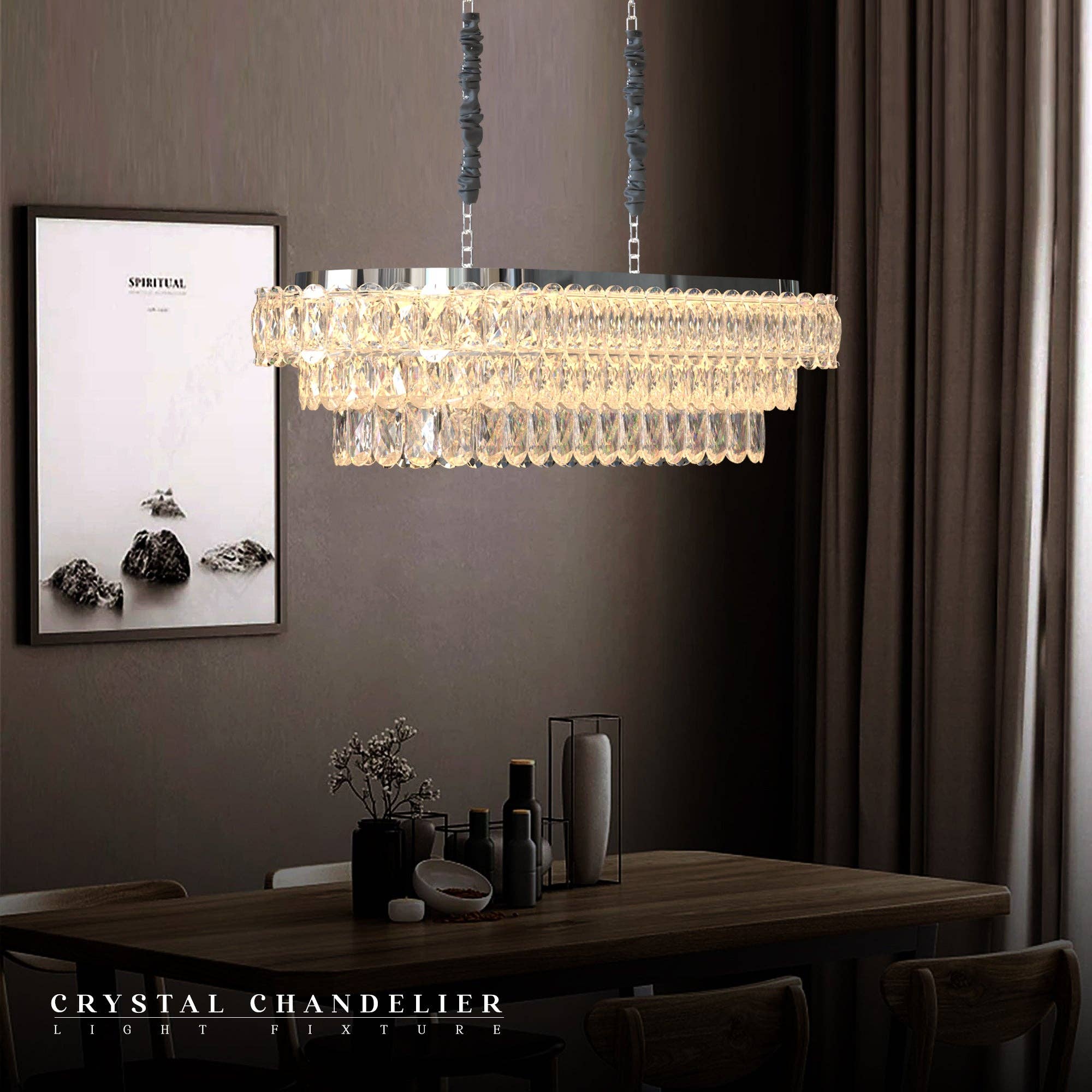 Ledsone - Vente Lustre/Suspension - Lustre de plafond en forme de goutte ovale en cristal ~54245