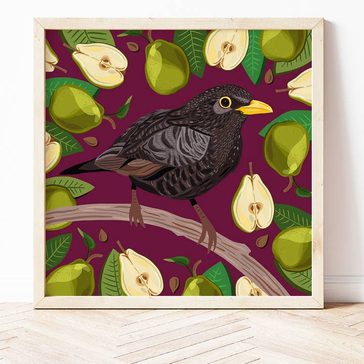 Stampa Blackbird & Pears per la vendita all'ingrosso da parte di Bea Baranowska Illustration