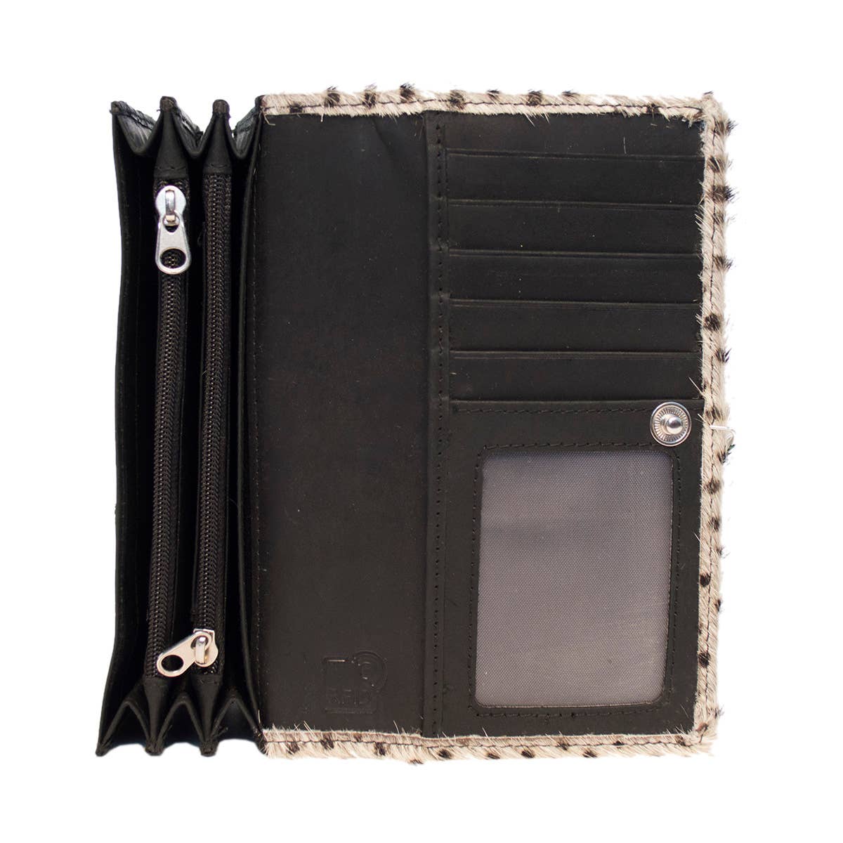 Arrigo - Wholesale Wallet - Women's - Leather Ladies Wallet RFID Black Leather Animal Print Fur8