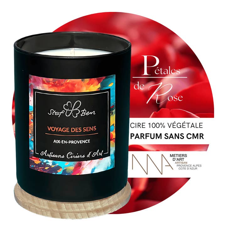 Candela profumata PETALI DI ROSA, colata a mano per la vendita all'ingrosso da parte di Stef & Ben | S&B Provence
