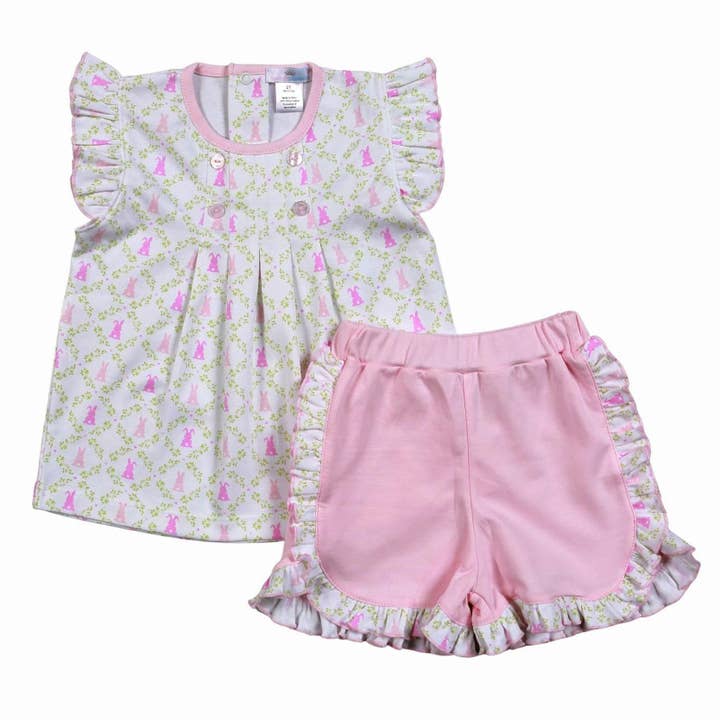 ESP-220 PINK EASTER BUNNIES SHORT SET for wholesale by Baby Loren