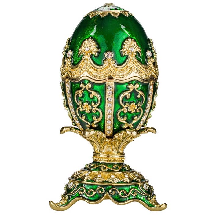 danila-souvenirs – Engroshandel Bordpynt – Fabergé æg musik smykkeskrin med fe-figur grøn