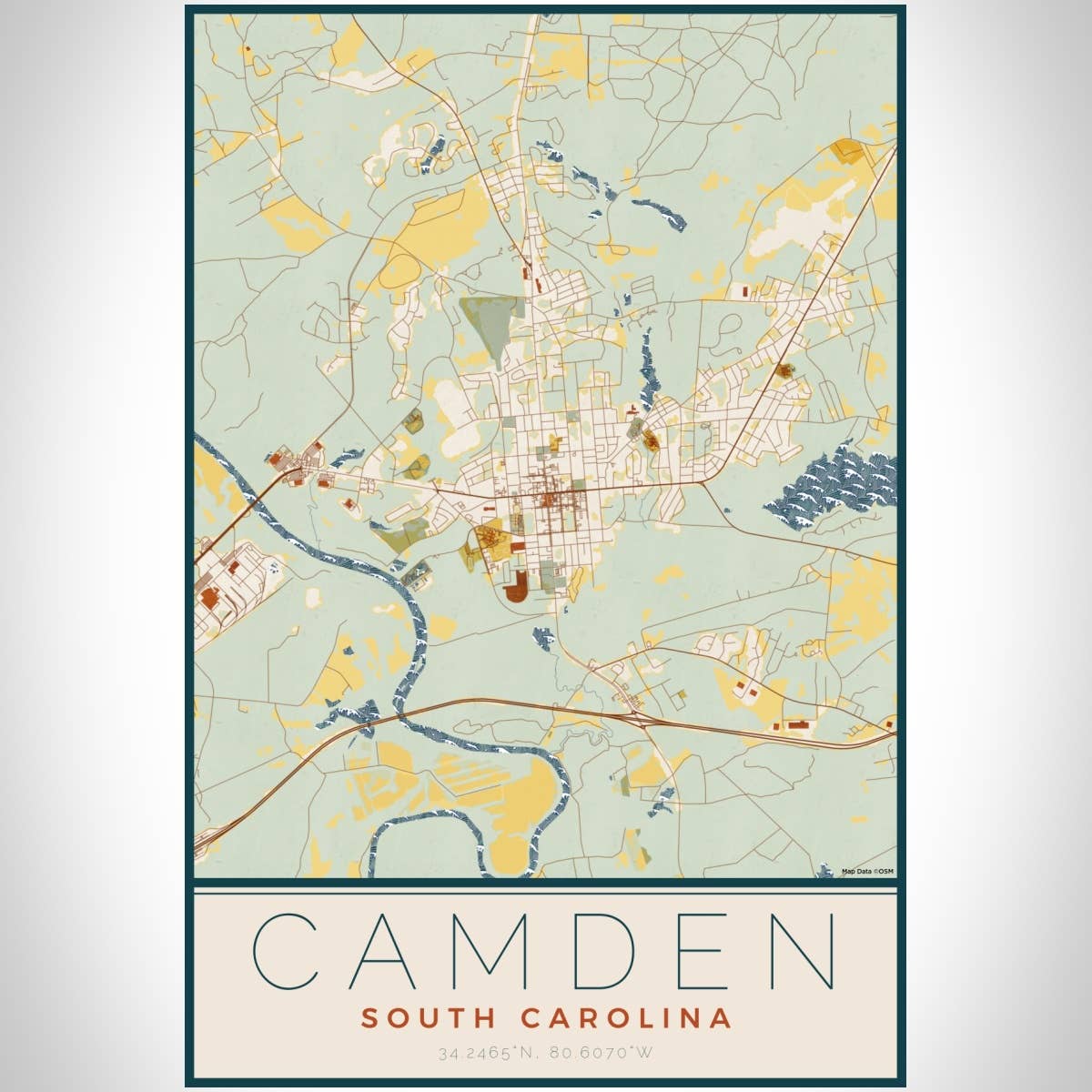 JACE.design - Wholesale Art Print - Camden SC Map Print Woodblock2