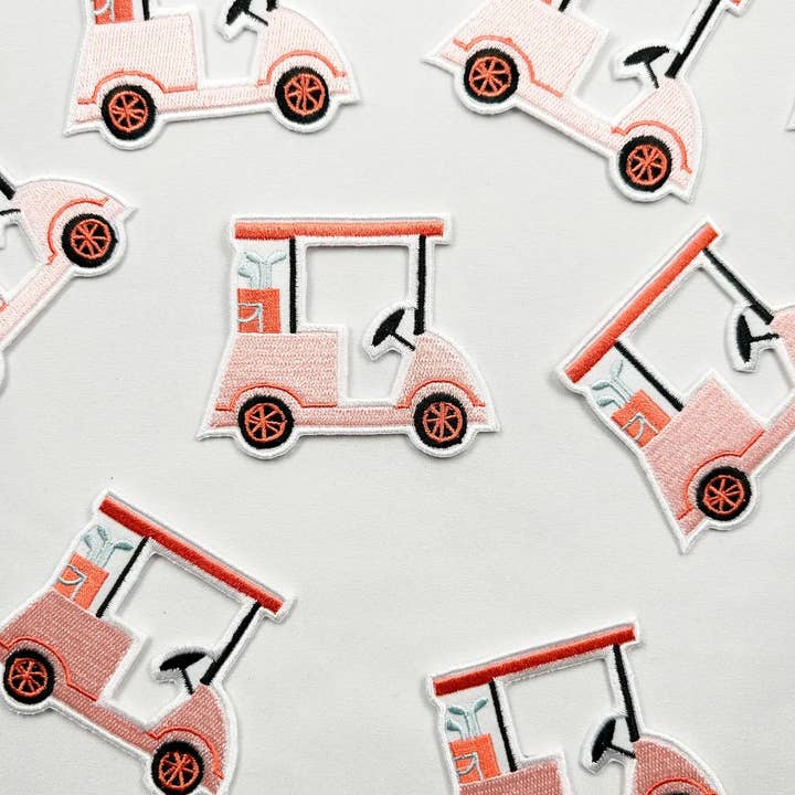 Field Trip Threads - Wholesale Patch - Pink Golf Cart Iron-On Patch Embroidered Patch Sports Fan
