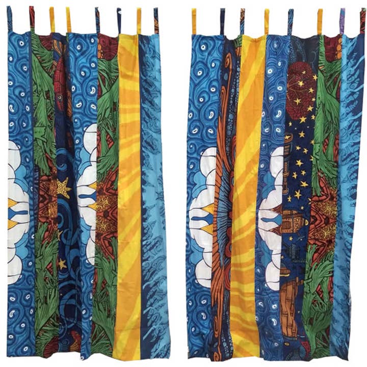 Sunshine Joy - Wholesale Curtain - Beach Surf Single Panel Tabbed Curtain 56 x 85 Inches