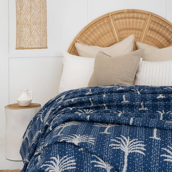 Kantha Quilt Indian Quilt Block Print Quilt Bedspread for wholesale by Linen Connections