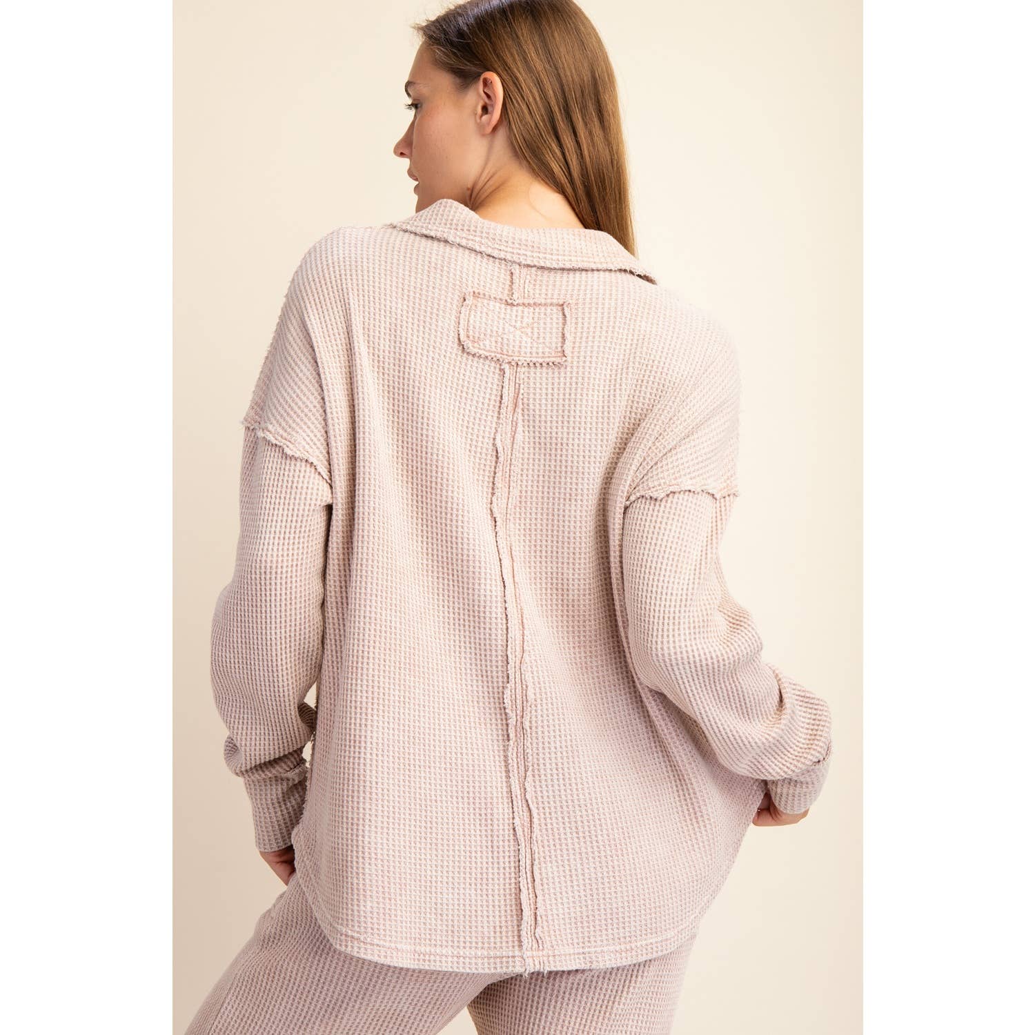 Rae Mode - Wholesale Athletic Top - Women's - MINERAL WASHED WAFFLE POLO SWEATSHIRT1