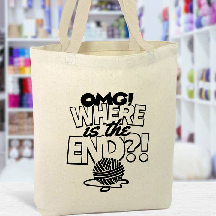 OMG Hvor er enden?! Lærredstaske, garnbutikker for engroshandel hos Anna B. Shop