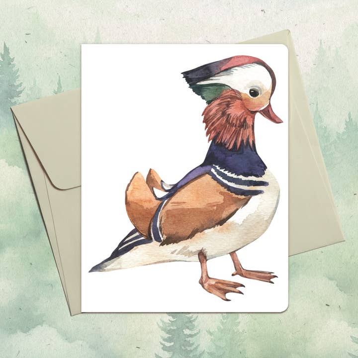 Handgefertigte Grußkarte mit Mandarinente für den Großhandel von Soul Familiar