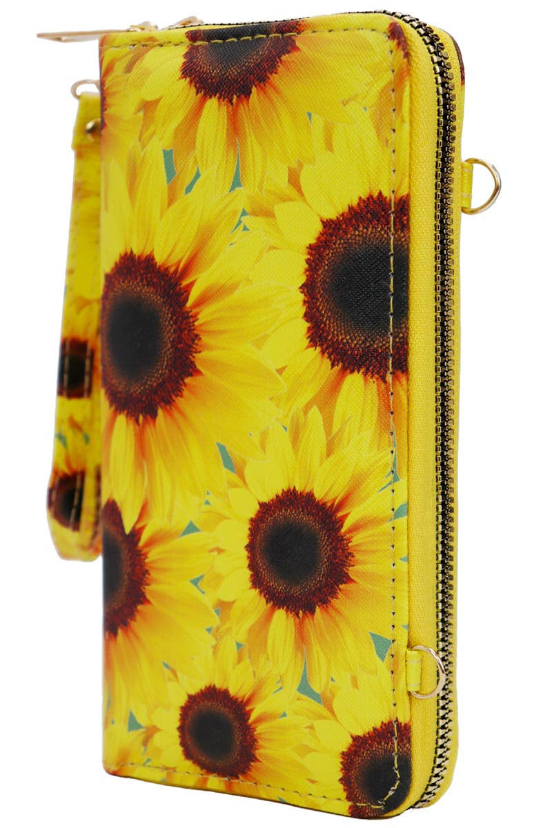 Cap Zone – wholesale Wallet – Women's – Sunflower Single Zipper Crossbody Strap Continental Wallet12