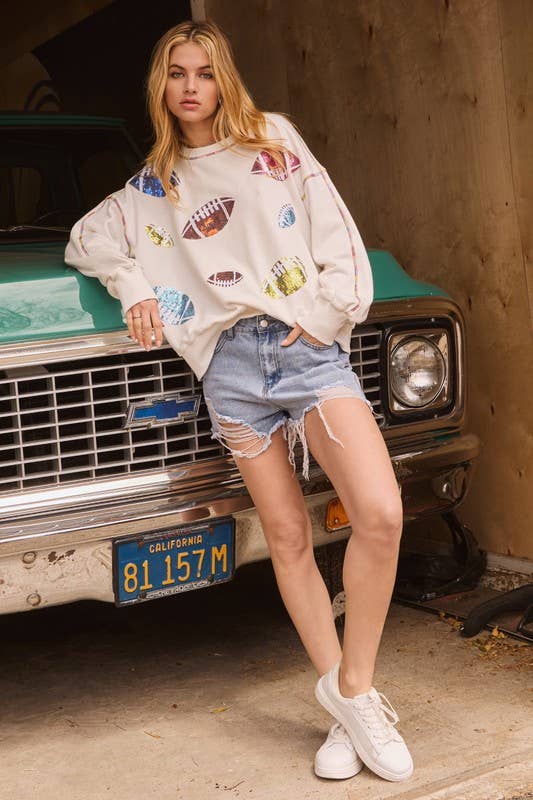 Oddi - Venta al por mayor Sudadera - Mujer - Sudadera Plus Football con cuello redondo y parche de lentejuelas4