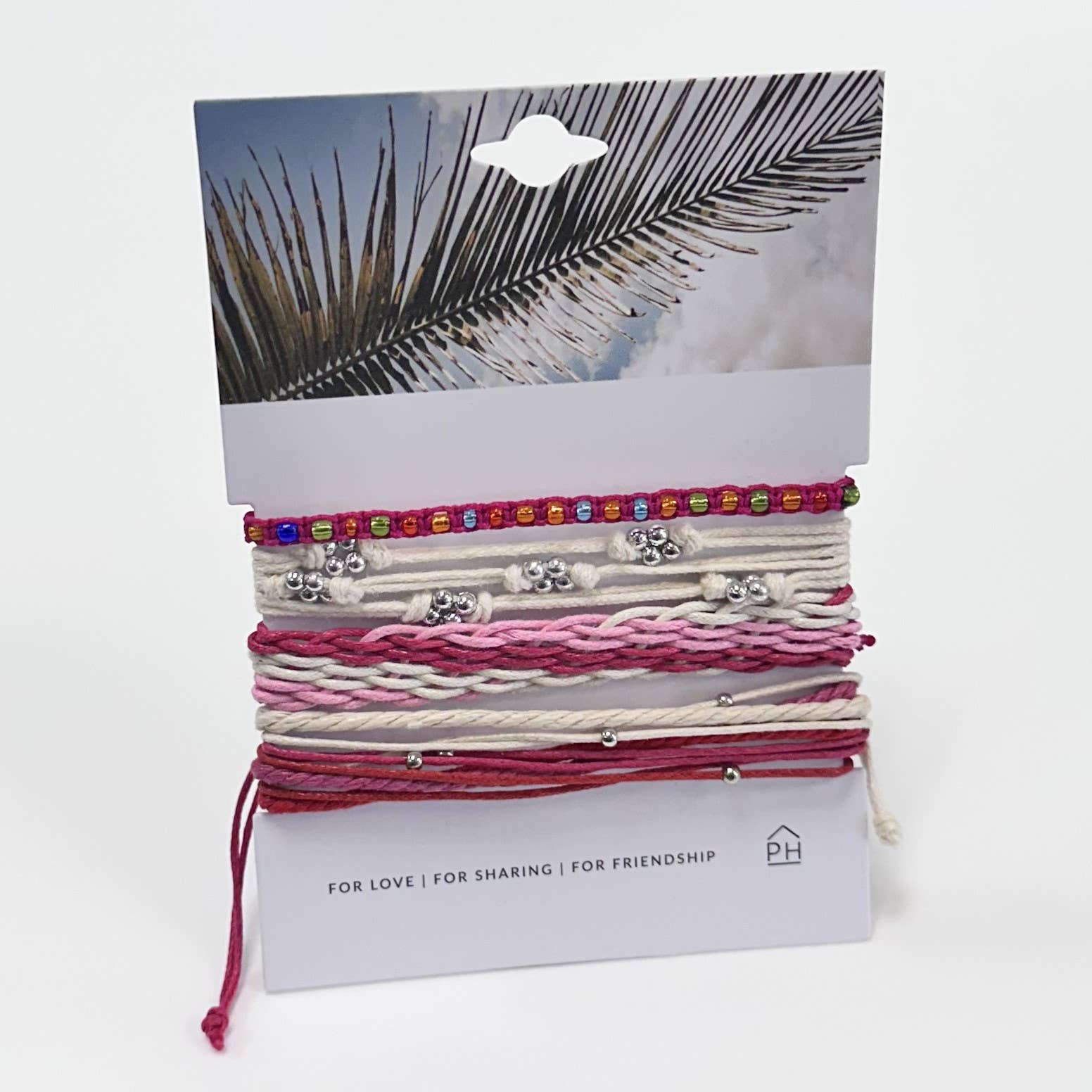 Pink House Imports - Wholesale Woven/Braided Bracelet - Palm Card Color Stack Pull Bracelets Set/44