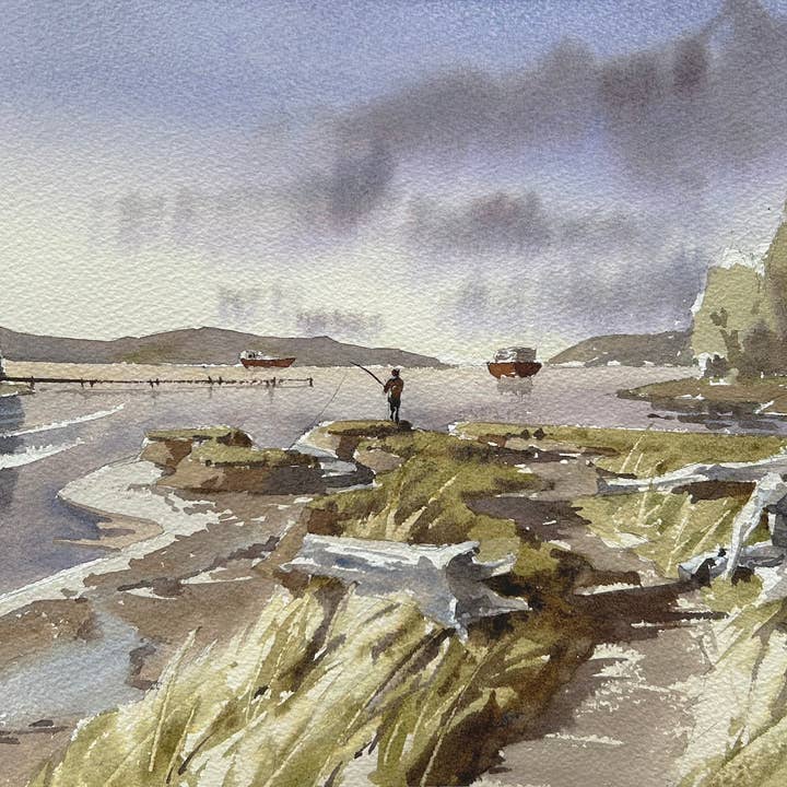 Ina Xi Watercolor - Wholesale Art Print - Gone Fishing at Harper Pier - Limited edition art print