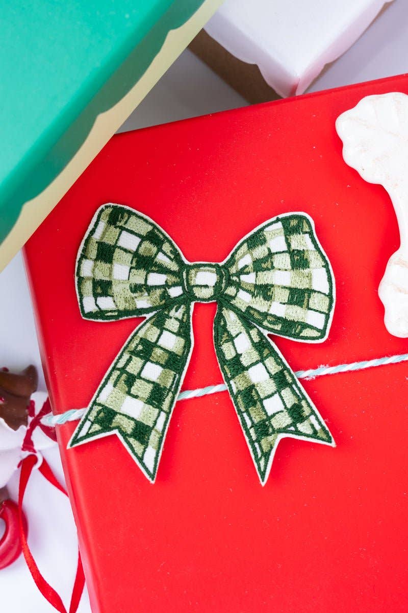 Wholesale Accessory Market - Wholesale Patch - Green Gingham Bow Embroidered Patch0