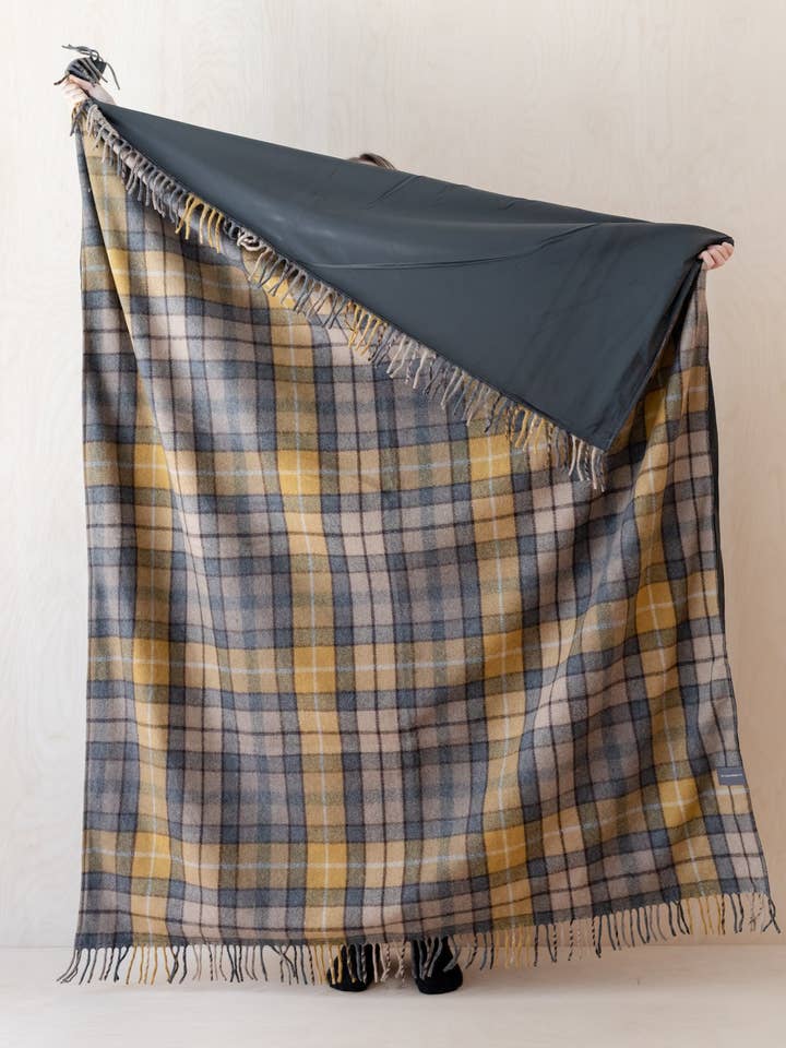 Recycled Wool Picnic Blanket in Buchanan Natural Tartan for wholesale by TBCo