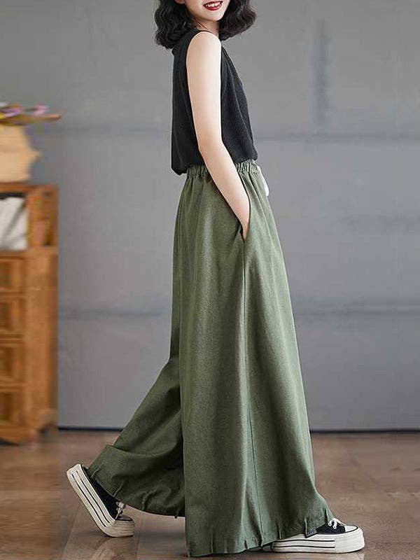 ShieldChic - Wholesale Pants - Women's - High Waisted Loose Drawstring Elasticity Pleated Pockets Culotte Knickerbockers8