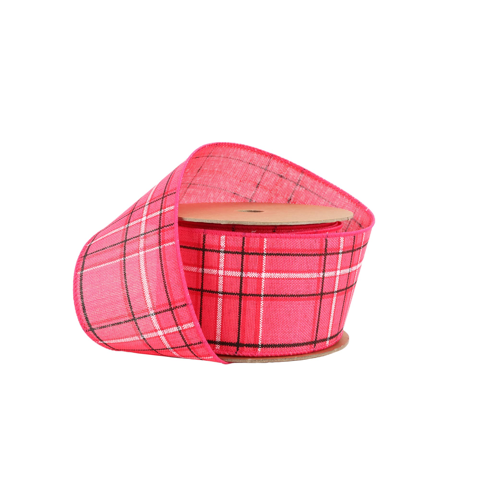 LA Ribbons Wholesale – Engroshandel Bånd – Kablet bånd | Hot pink/Spring Plaid | 10 Yard Roll7