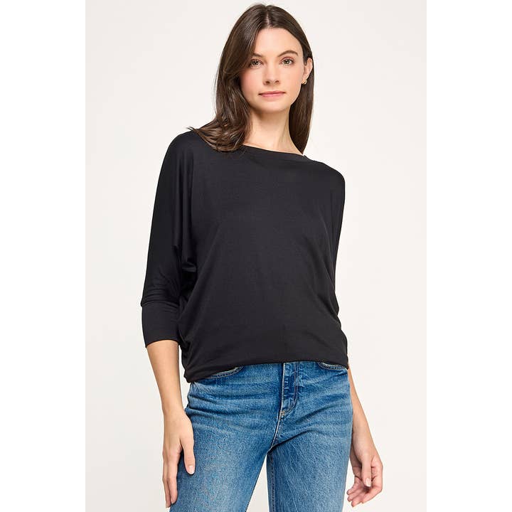 Heimious - Wholesale Knit Top - Women's - 3/4 Dolman Sleeve Round neck Modal Jersey Top, 250386