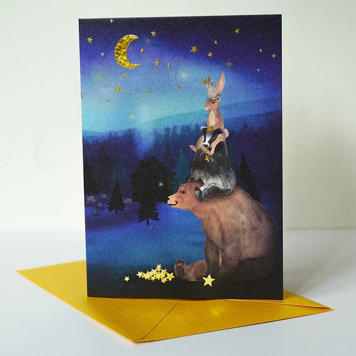 Christmas card Hanging stars with foil print for wholesale by Lotte Drouen