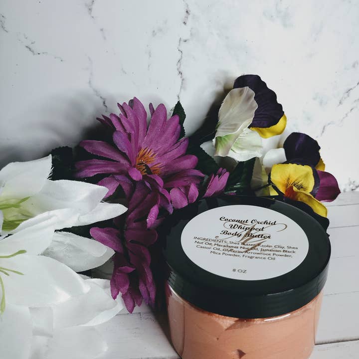 Beurre corporel fouetté à l'orchidée de coco pour la vente par Naturganic Glow LLC