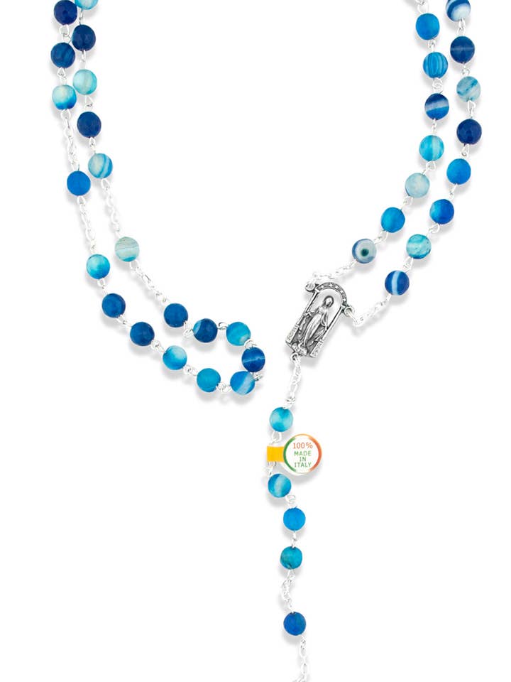 Blue Catholic Rosary with Glass Beads for wholesale by Village Gift Importers