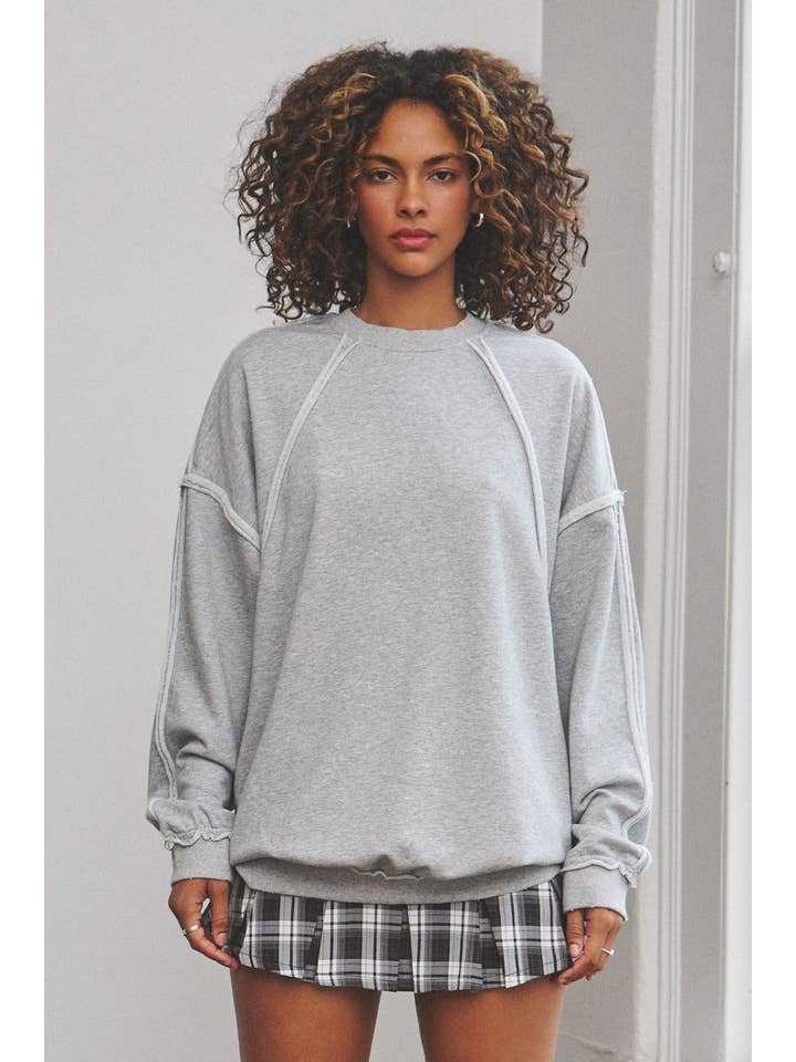 No Vacancy - Wholesale Sweatshirt - Women's - Raw edge detail french terry crewneck top7