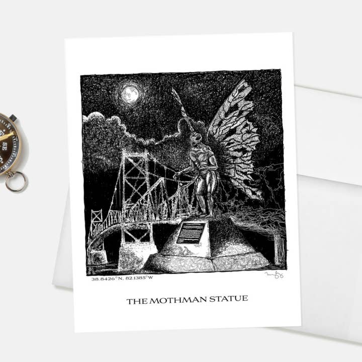 Carte postale de la statue de Mothman en Virginie-Occidentale - Simple pour la vente par Echo-Lit