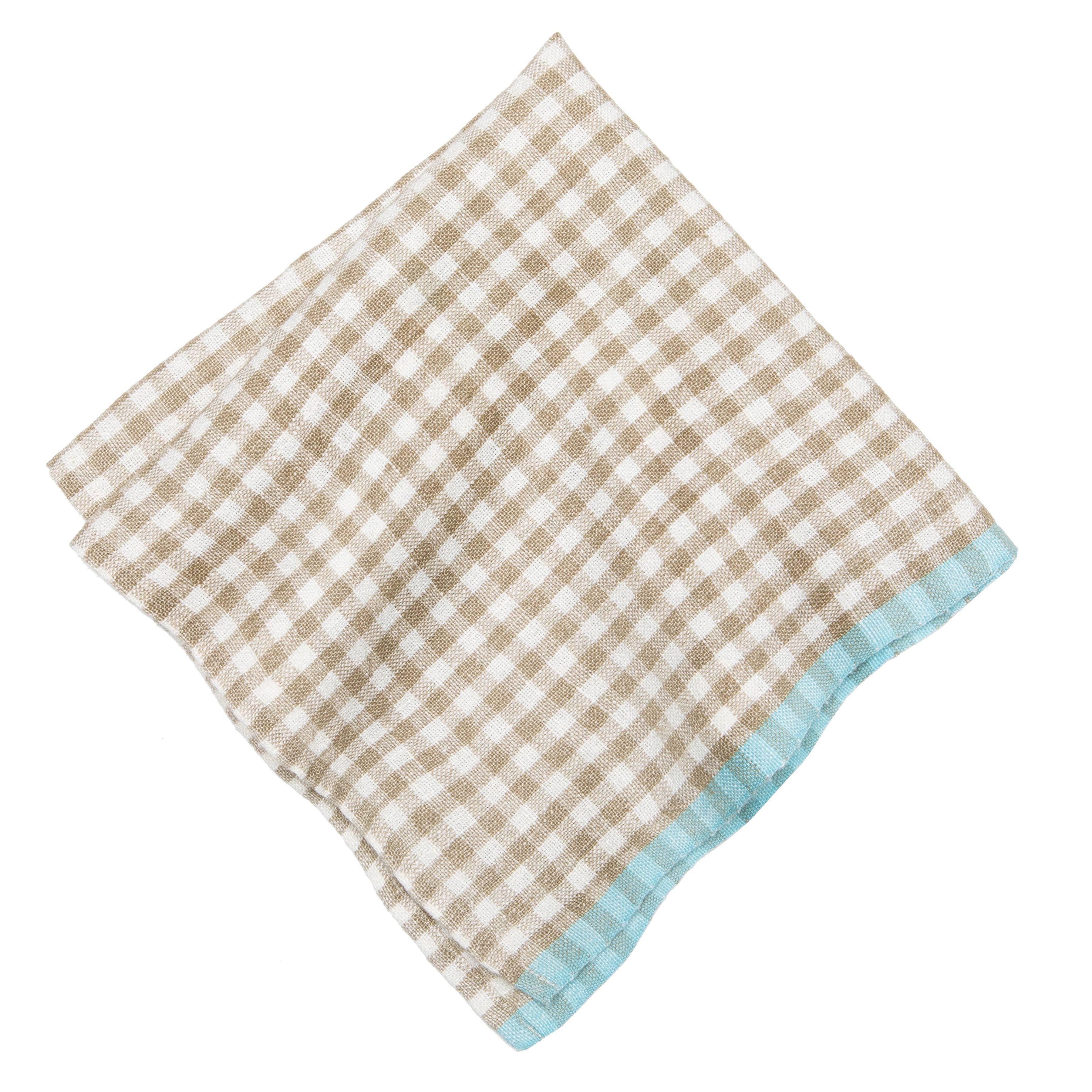Couleur Nature - Wholesale Dinner & Cloth Napkin - Two-Tone Gingham Napkins Natural & Aqua1