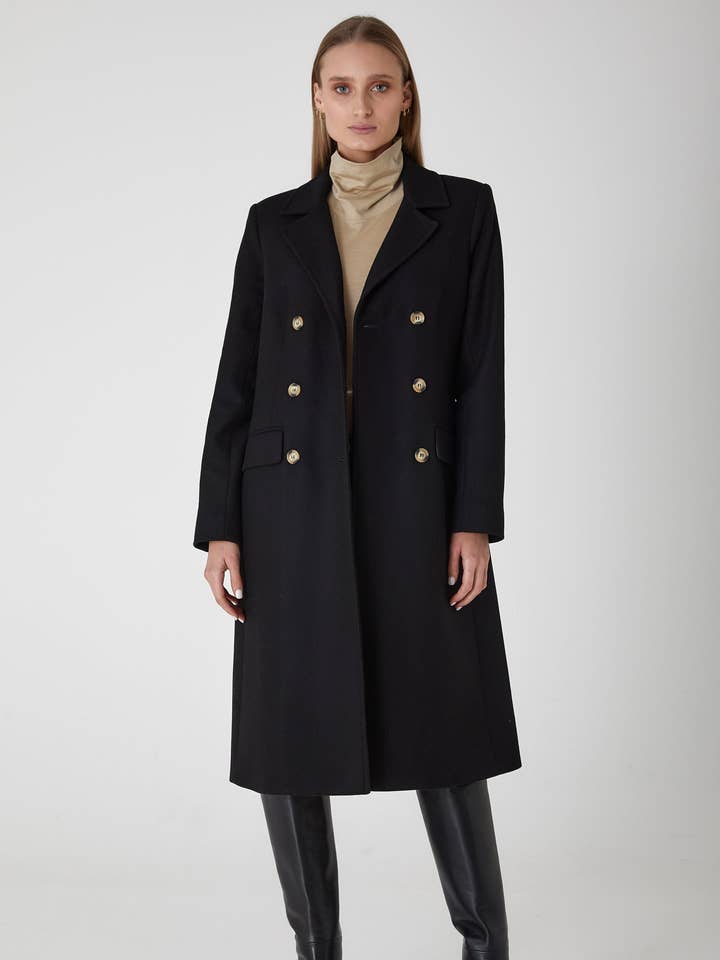 Belmont Wool Cashmere Coat - Black for wholesale by Allora