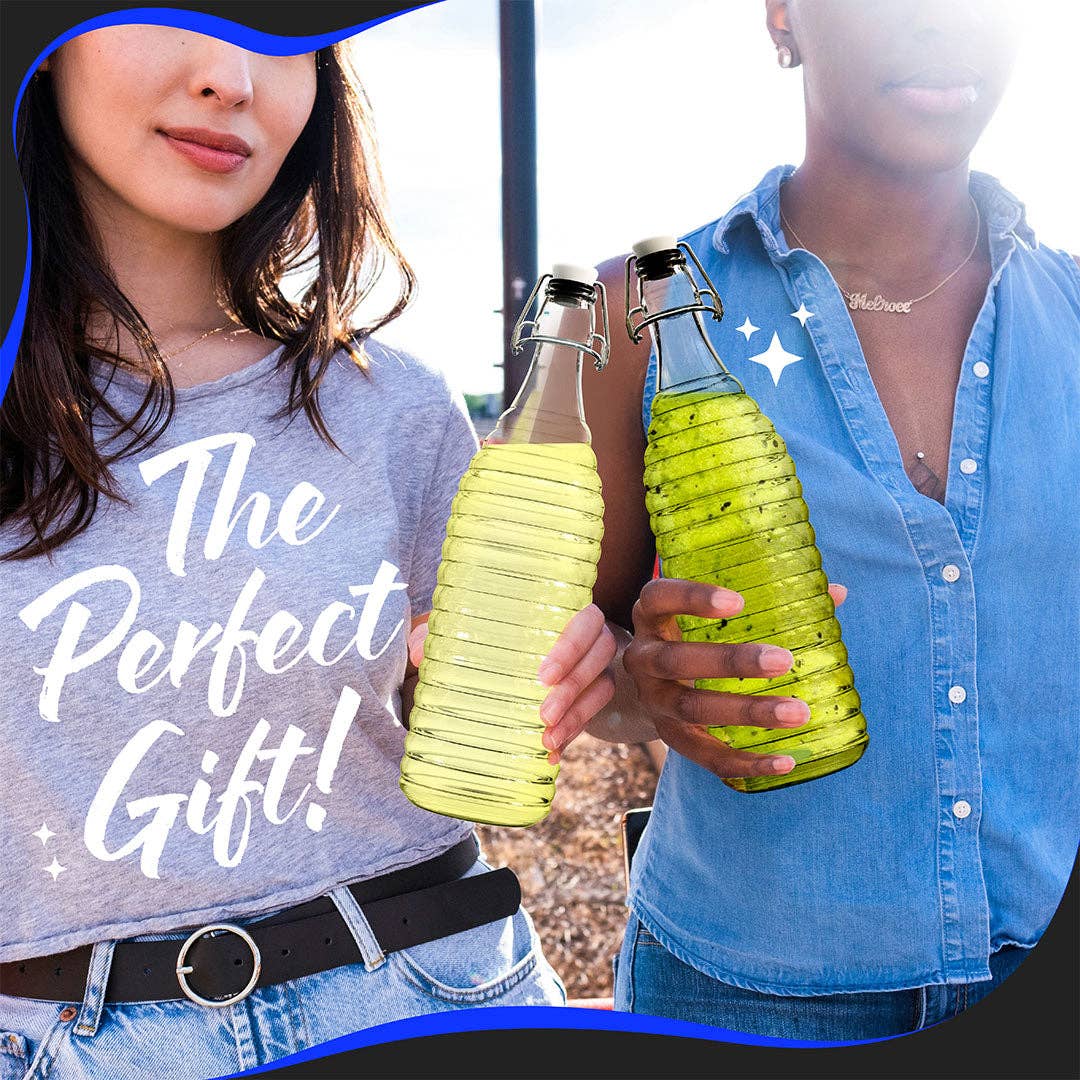 Nevlers - Wholesale Jar - Nevlers 33 oz Ringed Swing Top Glass Bottles (Pack of 6) | Includes Funnel, Brush, Tags, Shrink Wrap and Marker8