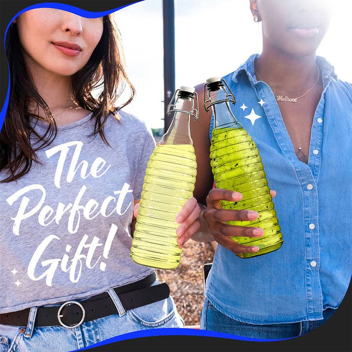 Nevlers - Wholesale Jar - Nevlers 33 oz Ringed Swing Top Glass Bottles (Pack of 6) | Includes Funnel, Brush, Tags, Shrink Wrap and Marker8