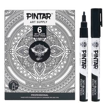 Pintar Art Supply Professional Outline & Fill Pack Set of 18 Black/White Paint Markers (6) 0.7mm (6) 1mm (6) 5mm Tips Smooth