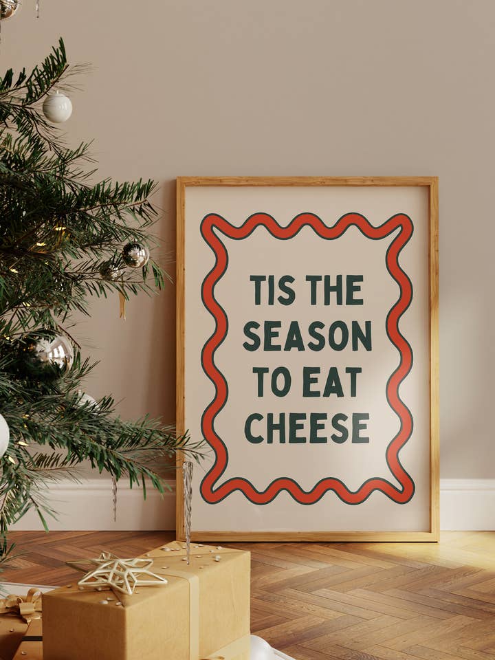 Época de Comer Queijo | Verde Floresta & Vermelho | Impressão Artística de Natal por atacado de Wisdom and Wonder Designs