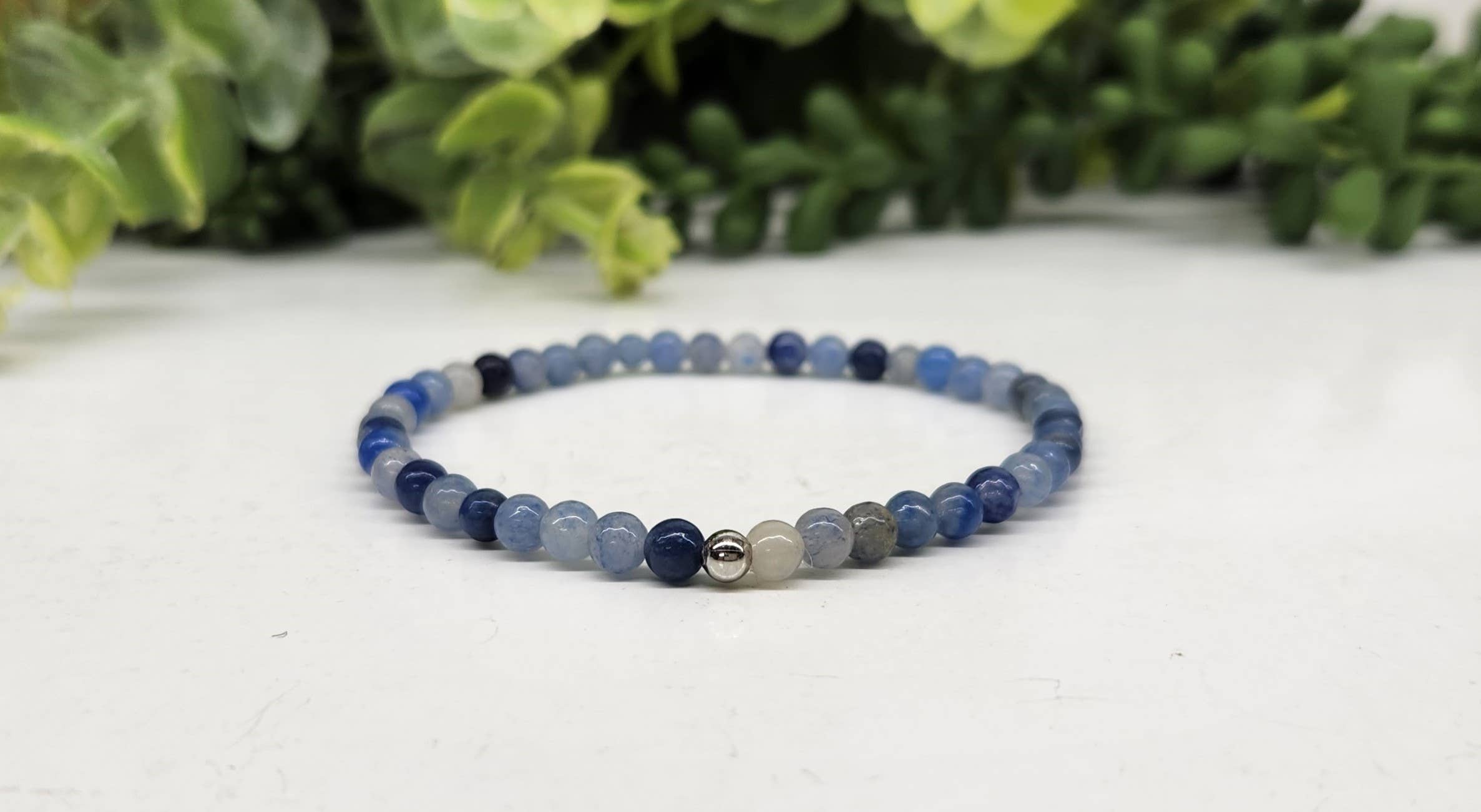 Meraki Gemstones - Wholesale Beaded Bracelet - Blue Aventurine Stretchable Bracelet 4MM Beads - 7.5" Long1