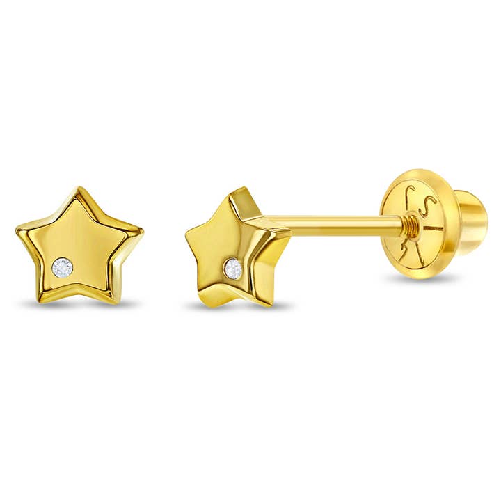 14k Yellow Gold Genuine Diamond Star Baby / Kids Earrings for wholesale by In Season Jewelry