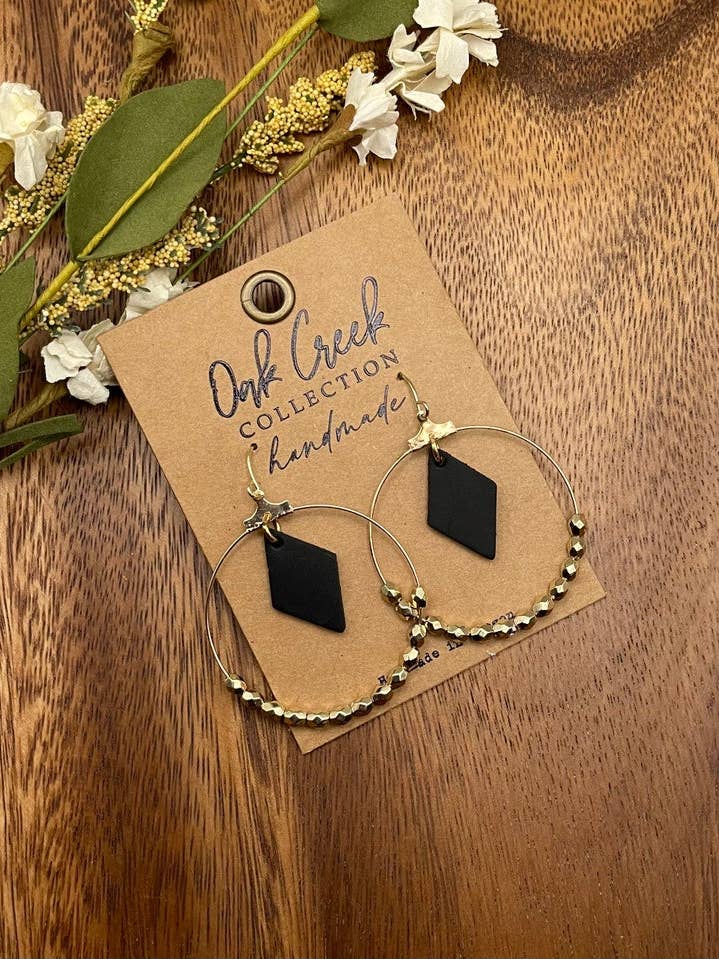 Bead w/Hoop w/Leather Diamond Earring 1 3/4” - 2 Colors for wholesale by Oak Creek Collection Handmade