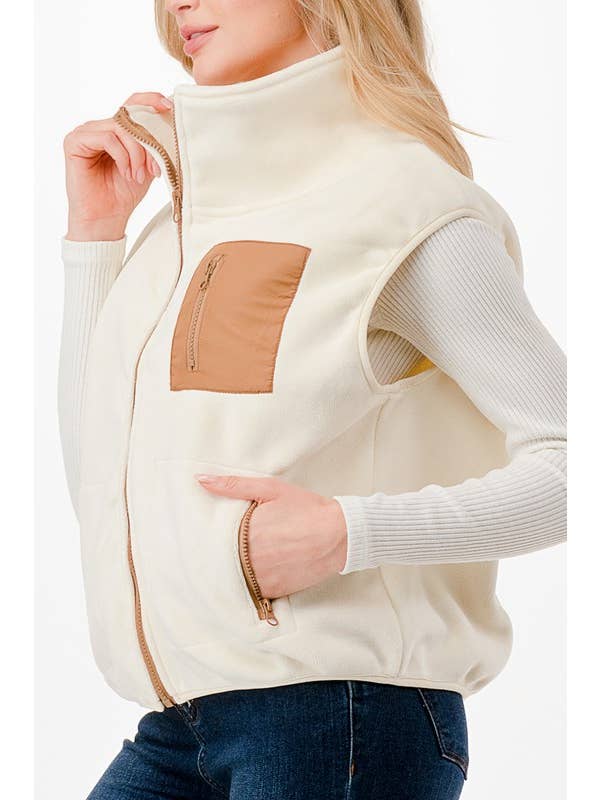 Color 5 - Wholesale Outerwear Vest - Women's - Polar fleece soft contrast pockets fashion zipper vest