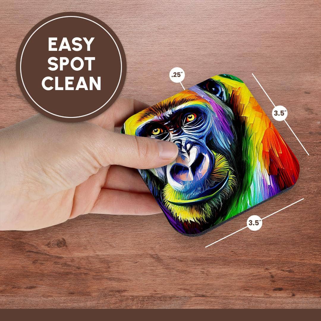 3dRose – wholesale Coasters – 3dRose, Funny Colorful Gorilla Ape Portrait. Digital Art. Gift, Charm, Coaster13