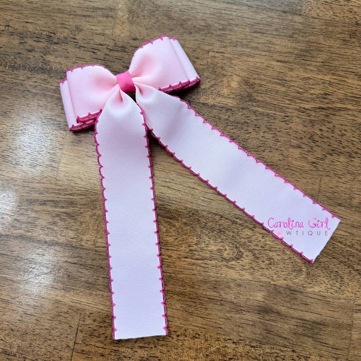 Pink w/Hot Pink Moonstitch Bows 5 inch Bows for wholesale by Carolina Girl Bowtique