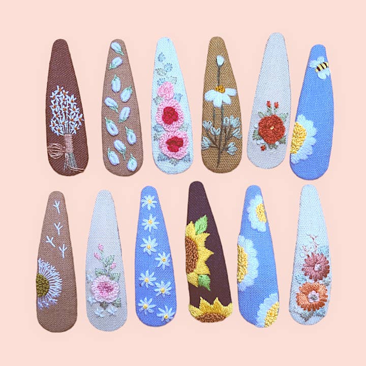 Hand embroidered hairclip , floral hair clips for wholesale by Olala Mia