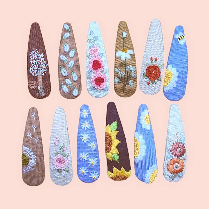 Hand embroidered hairclip , floral hair clips for wholesale by Olala Mia