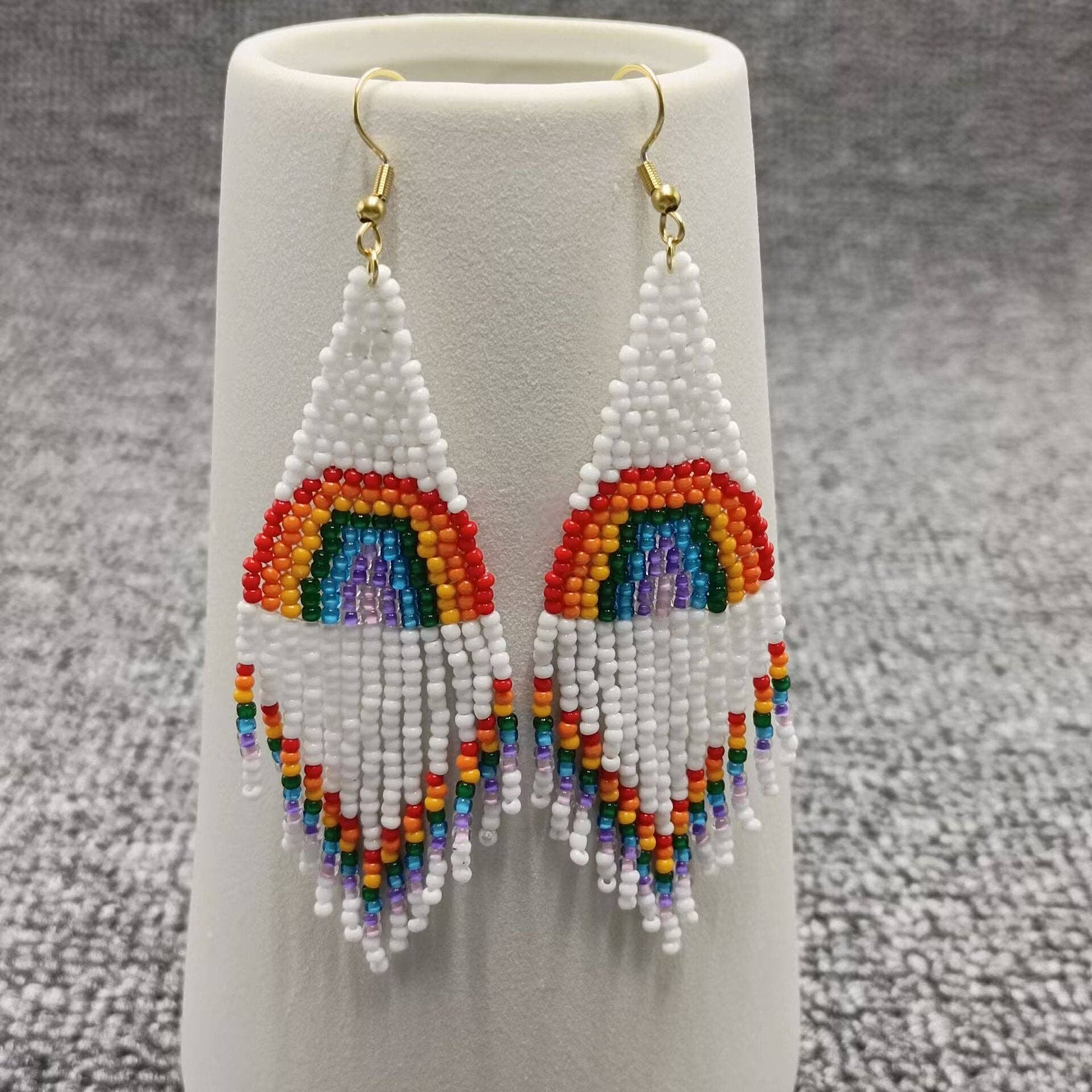 Mio Queena - Wholesale Tassel Earrings - Rainbow Seed Beads Fringe Earrings - SB0