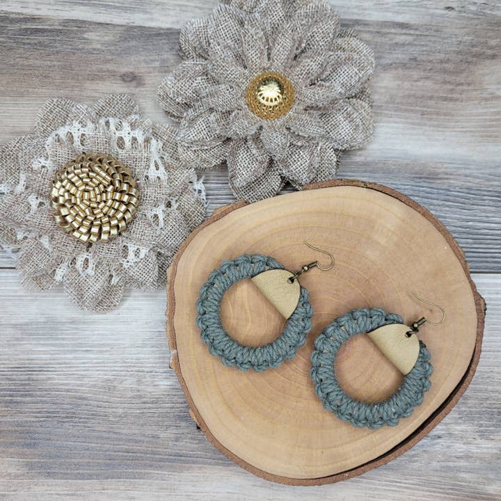 Gone Rogue Boutique - Wholesale Dangle Earrings - Fall Macrame hoop and leather earrings