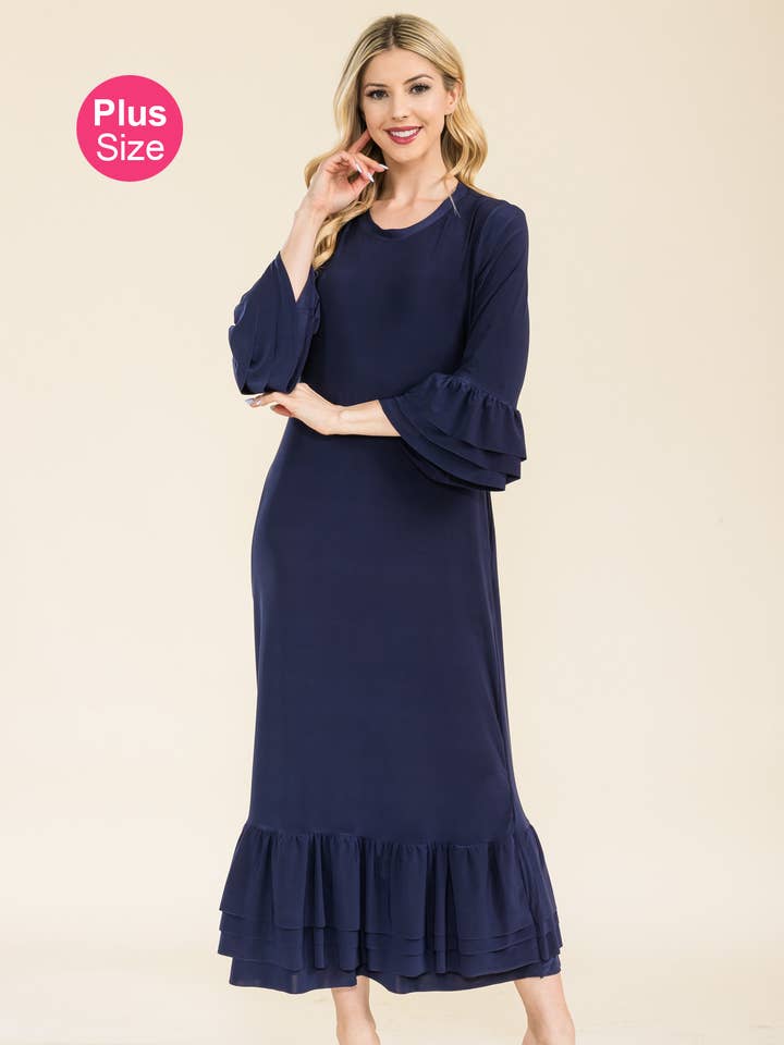 Celeste Clothing – Vestido - Mulher por atacado – VESTIDO MODESTO TAMANHO PLUS COM MANGAS DE SINO EM CAMADAS -CD4389811