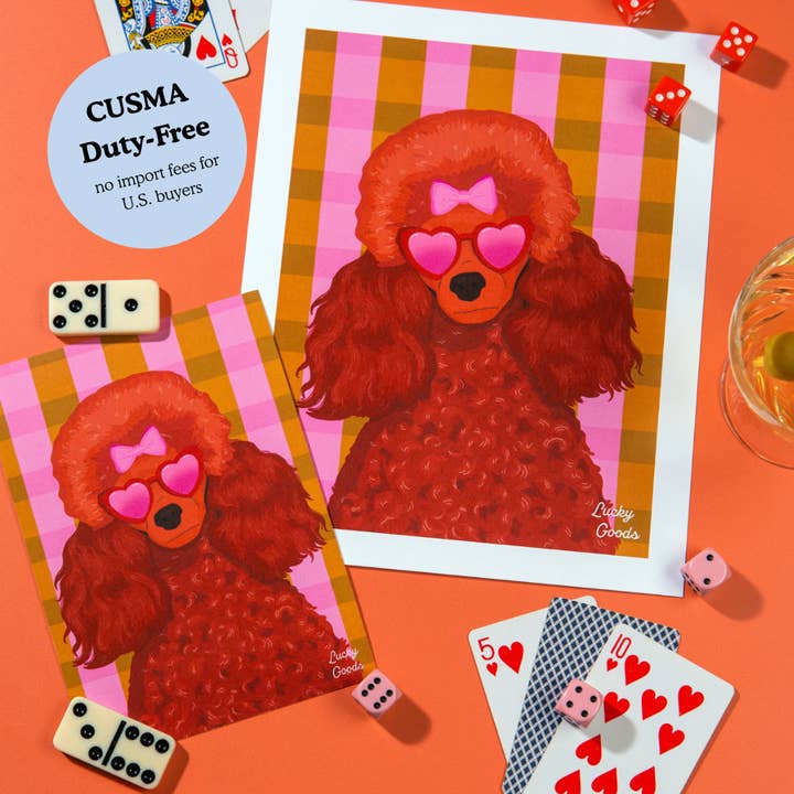 Impression de portrait de caniche chic avec des lunettes de soleil pour la vente par Lucky Goods Paper