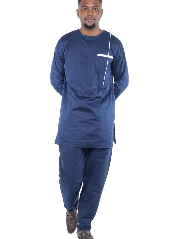 Satsuma Wholesale - Venta al por mayor Conjunto de camiseta y pantalón (NO para casa) - Hombre - Conjunto de pantalones africanos de dos piezas azul marino